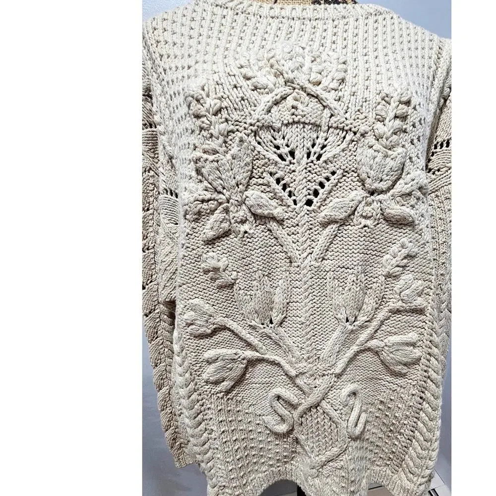 DKNY Cable Knit Sweater, Vintage 1990's Y2K  Handknit, 100% Cotton, Womens Sz M - Picture 5 of 10